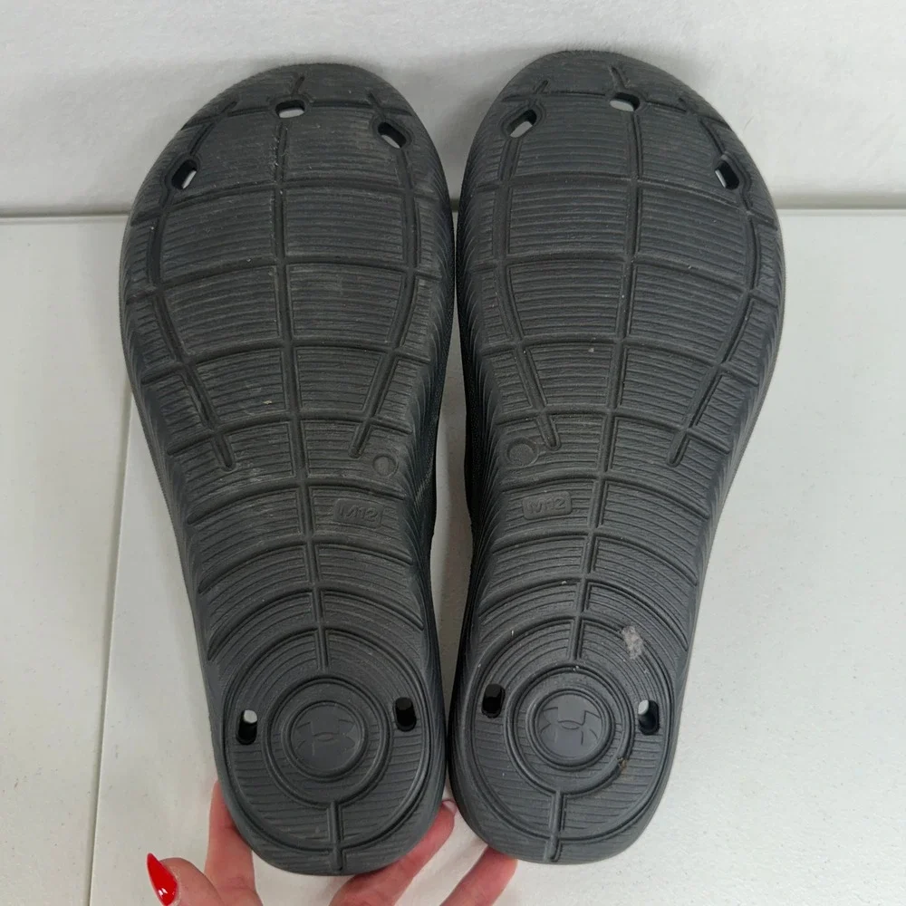 Under Armour Size 12 Slide Locker IV Black White Athletic Pool Gym Sandals